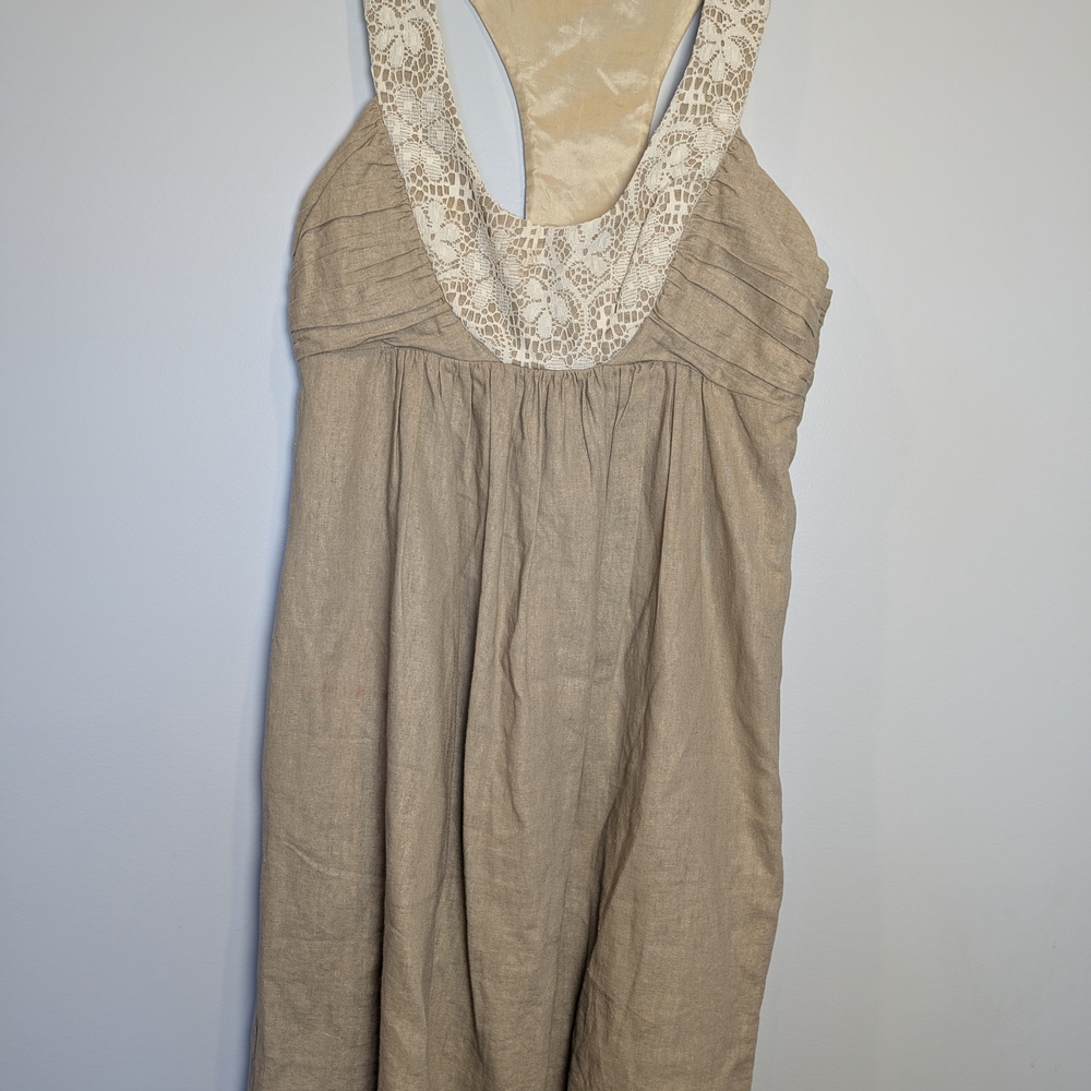 Molly New York Women's Size 6 Linen Beige Lace Detail Midi Dress - Picture 2 of 6